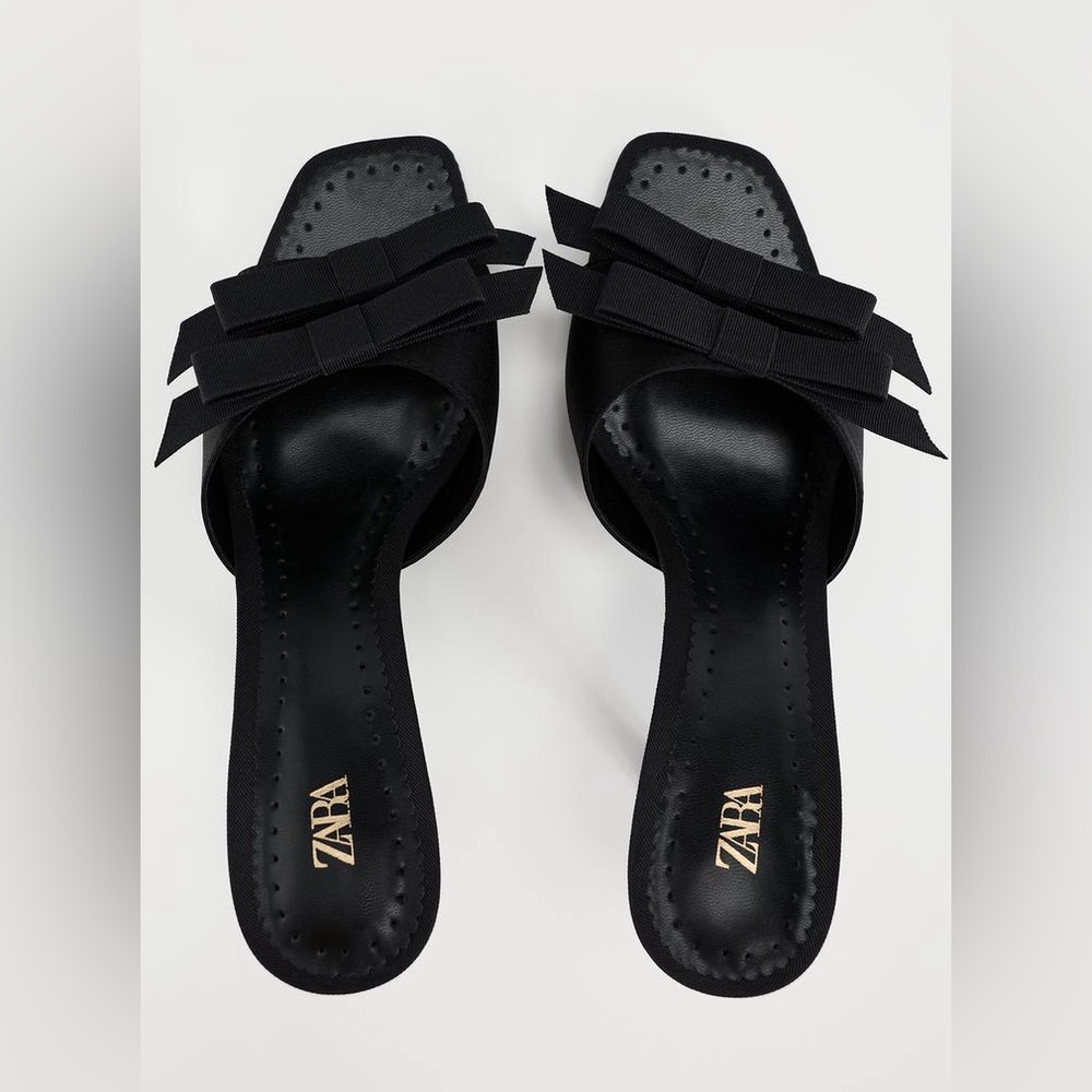 Zara Black Bow Slide Sandals